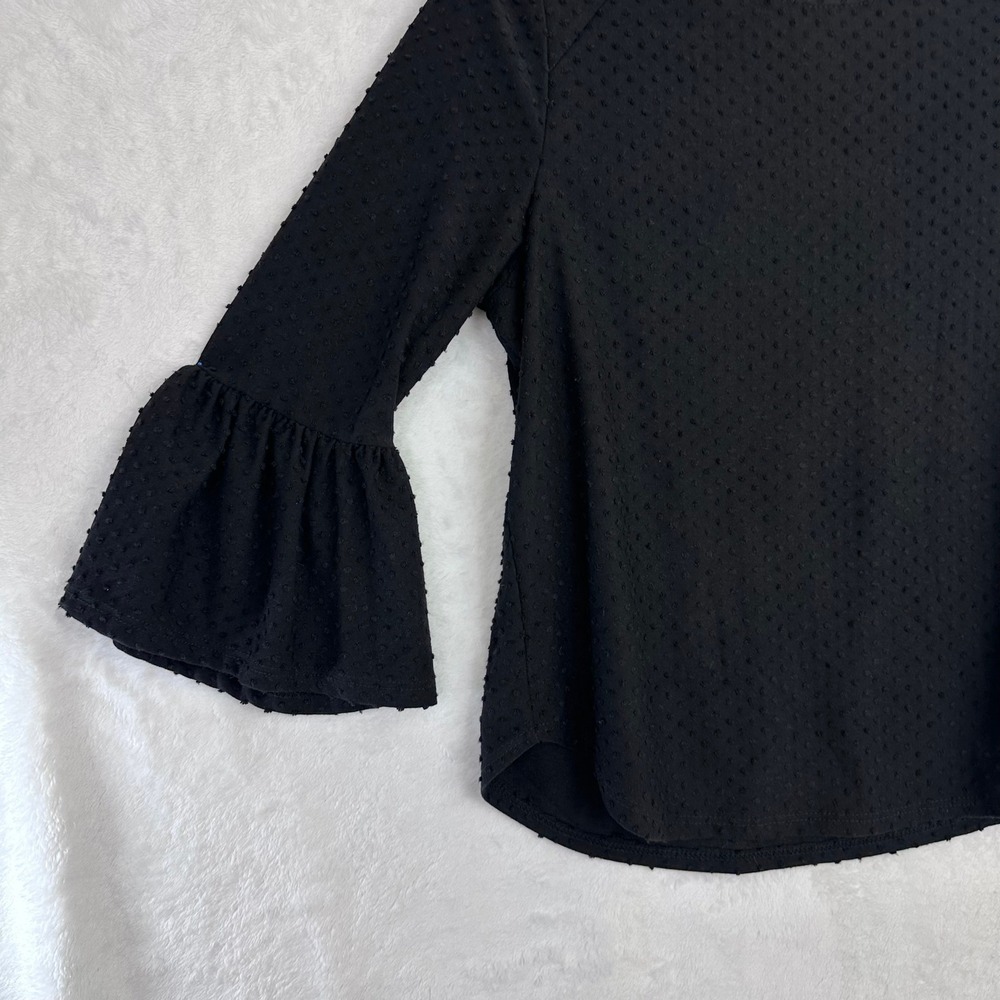 W5 Black Textured Dot Bell Sleeve Zipper Back Top Blouse Size S - Picture 3 of 13
